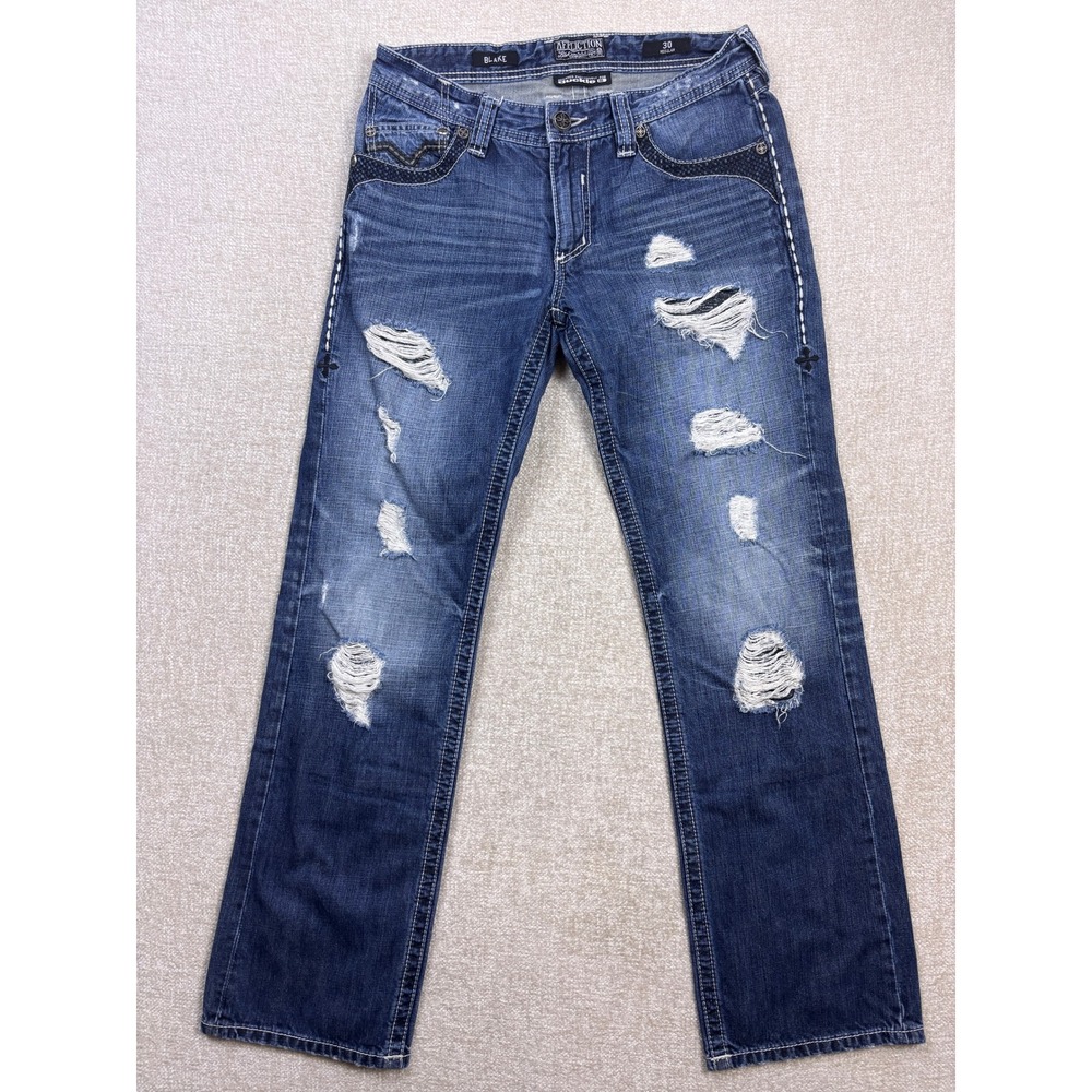 Affliction Black Premium Blake Distressed Jeans Mens 30 Buckle Exclusive Blue